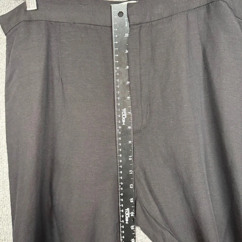 H&M Pants Women 14 Black‎ Linen Blend Wide Leg Pleated Trousers High Rise Beach